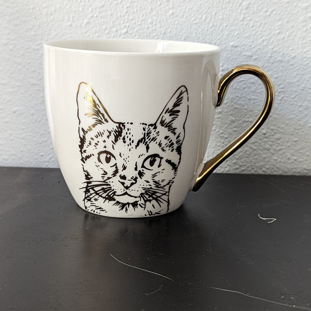 Cambridge Limited Edition Gold & White Cat Coffee Tea Mug Cup 16 oz